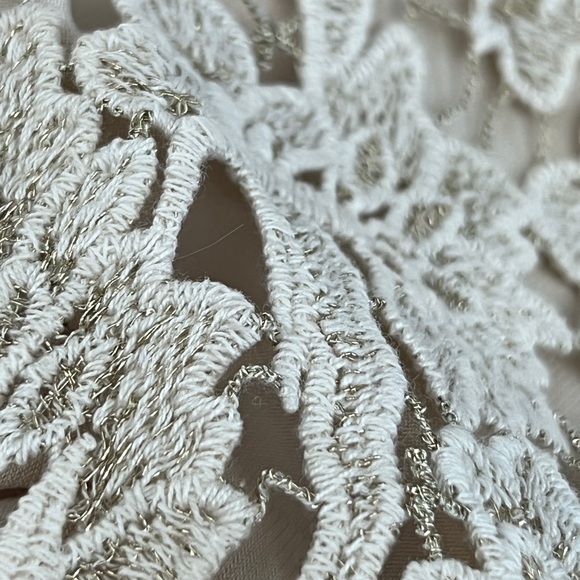 Lace Cream Cold shoulder Top| Venus Spring Blouse| Lace/Gold Flower trimmings S - Picture 8 of 13